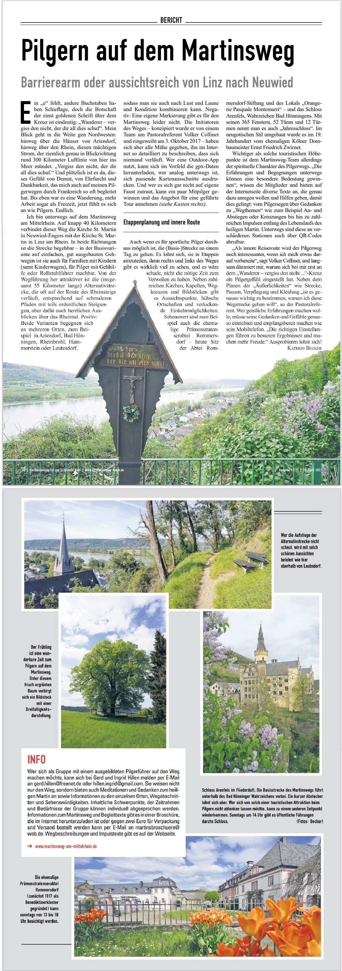 Das Bild zeigt den gesamten Zeitungsartikel, gestaltet mit Bildern vom Weg.